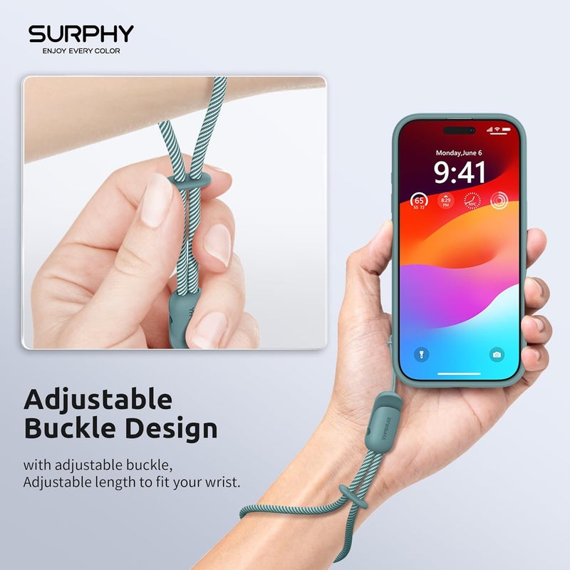 SURPHY 2 Pack Phone Lanyard for Cellphone Case, Phone Wrist Strap for Case, Cellphone Strap with 2-Color Braided, Charm Wrist Lanyard for Women and Men, Green & Gray - Image 2
